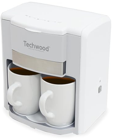 BM TOOLS Cafetière 2 Tasses Duo Techwood TCA-202 Puissance : 420-500W - Coloris Blanc - deux tasses en porcelaine inclus