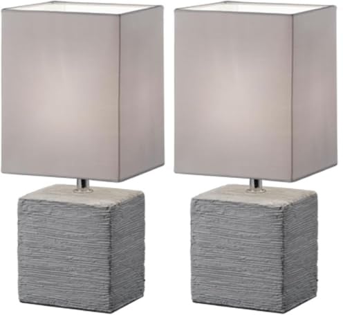 Reality Leuchten Tischleuchte mit Keramikfuß, 1x E14 maximal 40 W, 29 cm, Stoffschirm grau R50131087 (Packung mit 2)