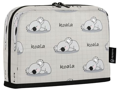 HMZXZ Stehendes Federmäppchen mit Koala-Cartoon-Charakter, großes Fassungsvermögen, Stifteetui für Jungen und Mädchen, mehrschichtiges Stifteetui, Stifthalter, Schreibwaren-Organizer, graues Gitter