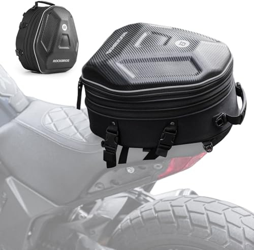 ROCKBROS Borsa Sella Posteriore per Moto, Zaino Guscio Rigido in EVA, Capacità Espandibile 20-35 L con Copertura Antipioggia con Tracolla, per Casco Motocicletta
