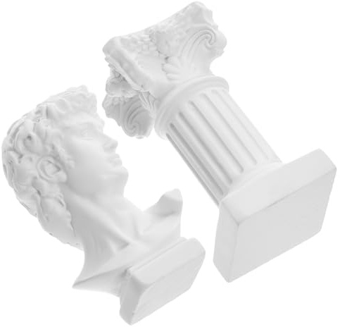 FUTUREORYY Griechische Dekoration David Statue für Schreibtisch aus Kunstharz Weiße Statue Einer Römischen Säule Leicht und Standfest für Zuhause und Büro