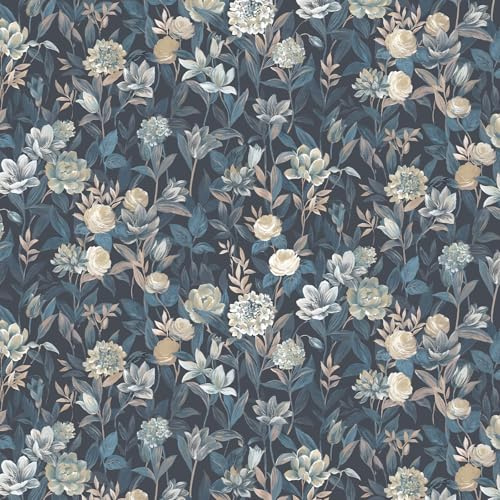 Fiula Peel and Stick Boho Botanical Wallpaper 44x300cm - Vintage White Gold Floral Design, Waterproof Self Adhesive Vinyl Mural for Walls Cabinets Drawers Living Room