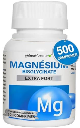 HerbAmour Magnésium Bisglycinate 300 mg 500 Micro-Comprimés Sans Gluten