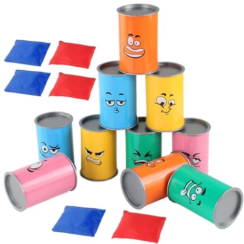 Knockdown-Dosenset: Karnevalskarton-Dosen-Set mit LED-Lichtern, Stoff- und ABS-Wurfspiele für Kinder und Erwachsene, lustige Rasenspiele für den Innenbereich Ys E