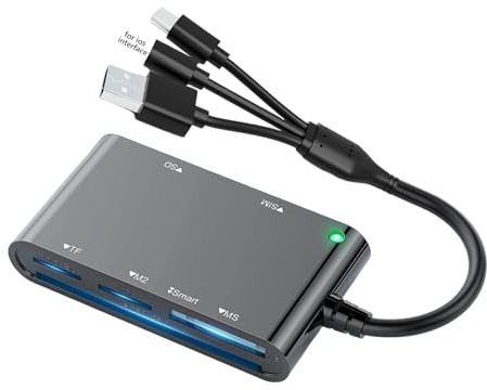 Lettore di smart card 7 in 1 con porta Lightning/USB-C/USB-A CAC e PIV, lettore di schede Plug and Play per iPhone, iPad, MacOS, Windows Laptop