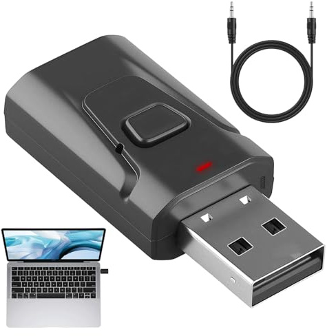 2 en 1 Adaptador Bluetooth USB 5.4 (Transmisor Receptor) con Jack 3,5 mm | Audio Estéreo Inalámbrico para TV, Coche, PC, Auriculares, Manos Libres, Altavoces, Sin Retraso (Negro)
