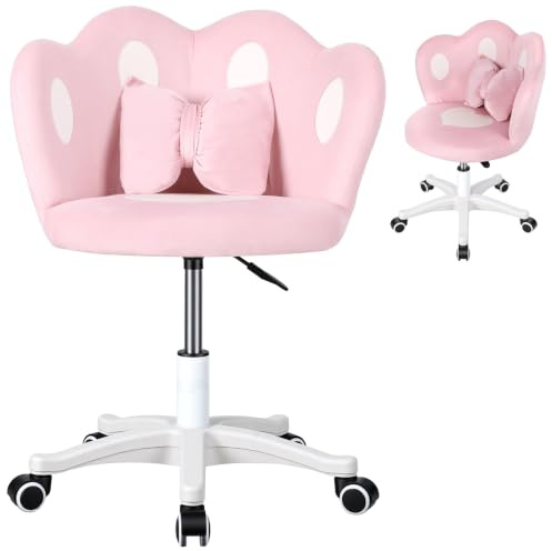 locwanot Sedia da scrivania per bambini regolabile in altezza, girevole a 360°, ergonomica, con cuscino a fiocco, seduta larga, in nylon, per bambini, per camera da letto, studio, casa, colore rosa