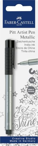 Faber-Castell Art & Graphic Pitt Artist Pen Metallic 1.5 India Ink Pen, Silver, Single Pitt Pen, Art, Craft, Drawing, Sketching, Home, School, University, Colouring