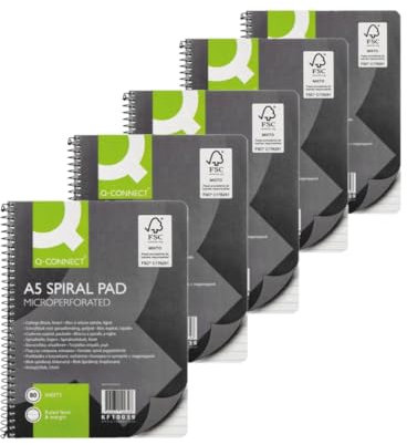 Q-Connect Executive A5 Plus 80 Leaf Ruled Feint and Margin Spiral Pad (pack of 5)