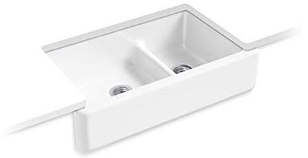 Kohler 6427-0 Whitehaven® Smart Divide® 35-3/4 undermount double-bowl farmhouse kitchen sink, White