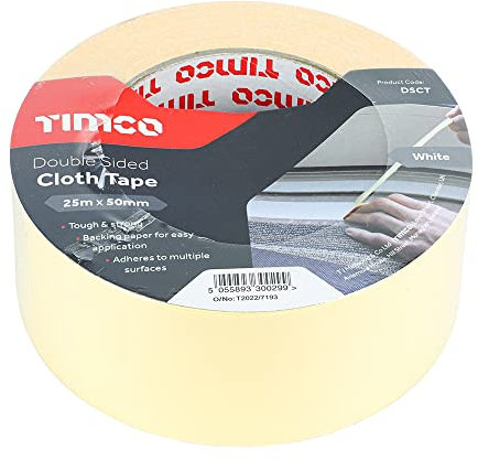 TIMco DSCT Double Sided Cloth Tape 50mm x 25m - White