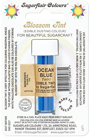 Sugarflair Blossom Tint Ocean Blue Food Colouring and Dusting Powder, Matt Finish, Brush On or Mix with Rejuvenator Spirit to Create a One of A Kind Cake - 7ml