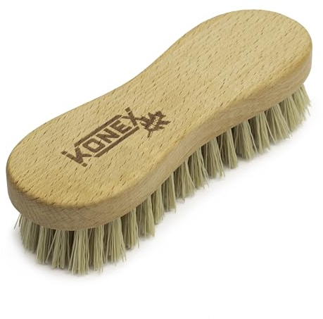 KONEX Nylon Fiber Economy Utility Cleaning Hand Brush | Heavy Duty Hand-Held Scrub Brush Stiff Bristles | Wooden Body, Ideal Scrub Brushes for Cleaning (Peanut Shaped)