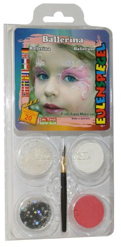 Eulenspiegel 204870 - Motiv-Set Ballerina, 2 Farben, 1 Puder, 1 Glitzer, 1 Pinsel, 1 Anleitung, für ca. 20 Masken, Karneval, Motto-Party