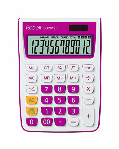 Rebell RE-SDC912PK Tischrechner SDC912, 12-stelliger Tischrechner für Büro und Zuhause, Dualbetrieb, pink