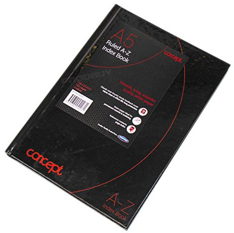Concept A5 A-Z Tabbed Address Index Book Hardback Paper Black Notebook Organiser