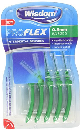 Wisdom Proflex Interdental Brushes, 0.80 mm, Green, Pack of 4, 20-Count