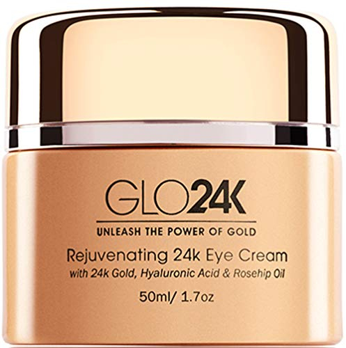 GLO24K Augencreme mit 24 Karat Gold, Antialterung Formel mit Vitaminen, HyaluronsŠure, Hagebuttenšl