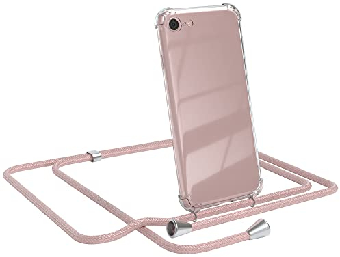 EAZY CASE Handykette kompatibel mit iPhone SE (2022/2020) / iPhone 8/7 Handyhülle mit Umhängeband, Handykordel mit Schutzhülle, Silikonhülle, Hülle mit Band, Stylische Kette für Smartphone, Rosé-Gold
