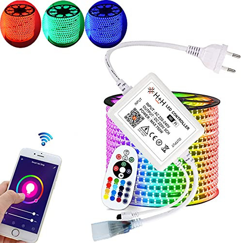 RGB LED Streifen Set, mehrfarbig 230V, 60LEDs/M, SMD 5050, RGB LED Strip Streifen Lichtband Lichtleiste (30 Meter, IP20 Wifi+Infrarot Netzteil-Controller)