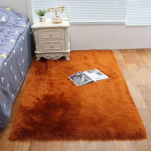 ZFHTAO Schaffell Lammfellimitat Teppich Nachahmung Wolle Wohnzimmer Teppiche Boden Teppichboden-Dekor-Soft-Bett-Teppich Verschiedene Größen - Rotbraun 140x190cm