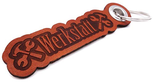 Samunshi® Leder Schlüsselanhänger mit Gravur Werkstatt Geschenke Made in Germany 12x2,8cm Cognac braun/graviert