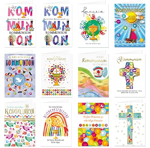 24 Stück Kommunionskarten Klappkarten mit Umschlag - Glückwunschkarte zur Kommunion
