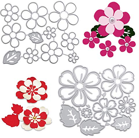 VINFUTUR 2 Set Stanzschablonen Blumen und Blätter Metall Prägeschablonen Blumen Blüten Stanzformen Schneiden für DIY Karte Sammelalbum Scrapbooking Fotoalbum Deko Cutting Dies