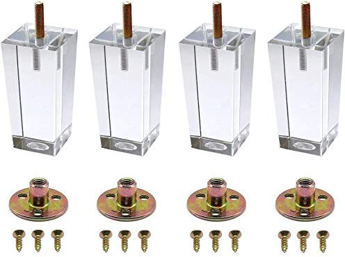 Lot de 4 pieds pyramidaux en verre transparent pour table d'appoint, tables basses, buffets, armoires, lits - 20,3 cm