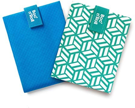 Roll'eat ®- Pack 2 Einheiten, Boc'n'Roll Active Blau und Boc'n'Roll Tiles Grün | 2 Wiederverwendbare Sandwich-Tasche, ohne BPA
