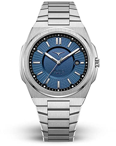ZINVO Rival Marine Quarz Stahl Blau Datum Silber Silikon Saphir Herren Uhr