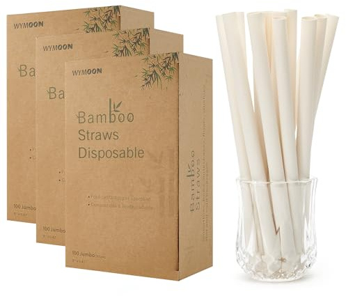 Lot de 3 paquets de 100 pailles biodégradables en fibre de bambou 300 pailles au total