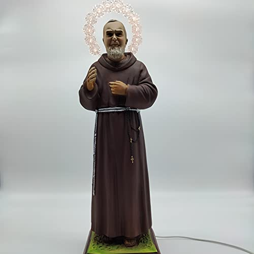 OVUNQUE PROTEGGIMI Statue Padre Pio da Pietrelcina, 40 cm, aus Kunstharz mit beleuchtetem Heiligenschein