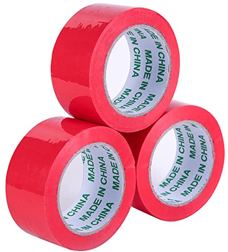 Lot de 3 rouleaux de ruban adhésif d'emballage rouge transparent 45 mm x 25 m