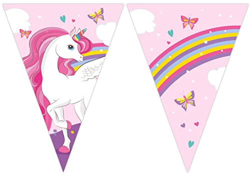 Procos 93763 - Flaggenbanner Unicorn Rainbow Colors, FSC® Mix, Hängedekoration, Girlande, Geburtstag, Mottoparty