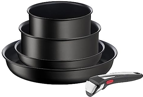 Tefal L3959543 Ingenio Unlimited On Töpfe- und Pfannen-Starterset, stapelbar, abnehmbarer Griff, platzsparend, antihaftbeschichtet, Induktion, 5-teilig, schwarz