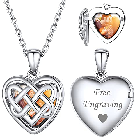 ChicSilver Damen Mädchen Silber Herz Medaillon zum Öffnen Irischer Keltischer Knot Herzanhänger mit Bild Text Gravur Personalisierter Bildanhänger