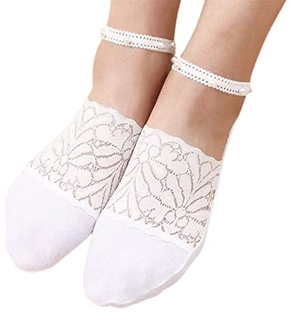 Perlen-Spitzen-Socken, Kunstperlen-Dekor, Unsichtbare Socken, Spitze, Damen Socken 39-42, Dünne Damen-Spitzen-Bootssocken, Hohle, rutschfeste, Flache Socken