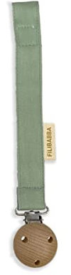 Filibabba® Schnullerkette aus Bio-Baumwolle und Holz | 21 cm | für Jungen und Mädchen | Nickel-freie Metalclips | Mit Klettverschluss | Dänisches Design (Mit Klettverschluss - Tender Green)