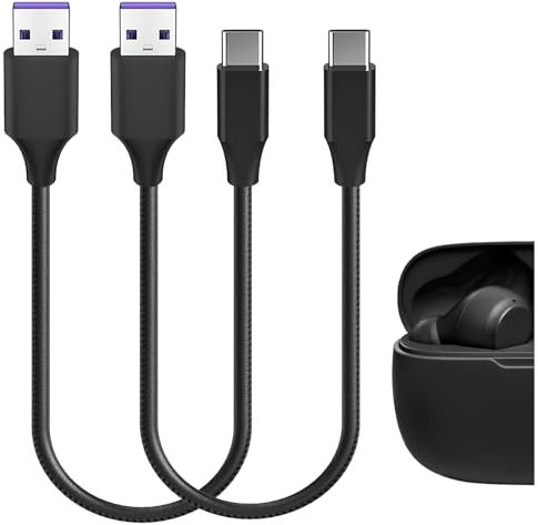 GEEKRIA Type-C Earbuds Cloth Braided Fast Charger Cable, Compatible with JBL Wave 100TWS, Tune 225TWS, 125TWS, 220TWS Charger, USB to USB-C Replacement Power Short Charging Cord (1ft / 30cm 2Pack)