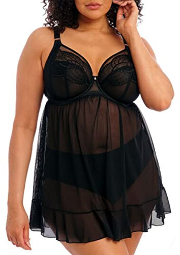Elomi Women's Priya Underwire Babydoll Plunge Bra, Opaque, Black, 36F