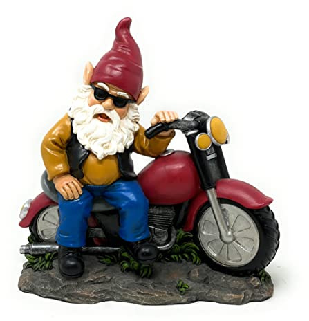 Nature's Mark Motorrad-Biker-Zwerg mit seiner Harley-Kunstharz-Statue, dekorative Akzentdekoration (24 cm H)