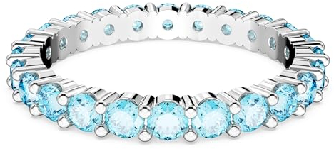 Swarovski Matrix Ring, Rhodinierter Damenschmuck mit Blauen, Strahlenden Swarovski Kristallen