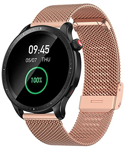 Hiseus Metall Armband Kompatibel mit Amazfit GTR 4/GTR 3/GTR 3 PRO/2/2e, Edelstahl Mesh Gewebte Ersatzarmband Kompatibel mit Amazfit GTR 2/3/4/Stratos 3 (Roségold)