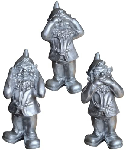 Gartenzwerg Hören, Sehen und Schweigen Garten Zwerge 30cm Silber | Inspiring Minds