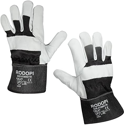 RODOPI Cowboy-Hide Arbeitshandschuhe Leder für Herren und Damen Bauhandschuhe Gr.8-11 Rindvollleder Gartenhandschuhe dornenfest EN 388:2016 Schutzhandschuhe (5 Paar, 10)