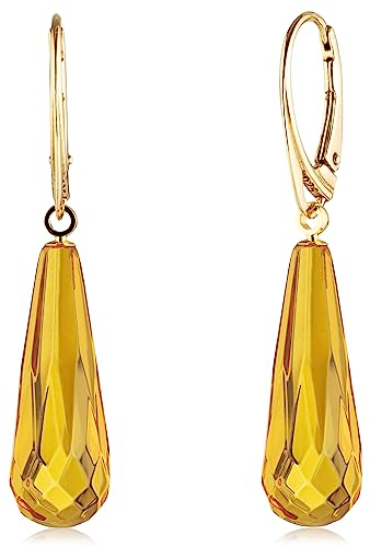 Amber by Mazukna - Ohrringe Bernstein, Handgefertigter Tropfen, 45x10mm Leichte Edelstein Ohrringe Silber 925, Statement-baumelnder