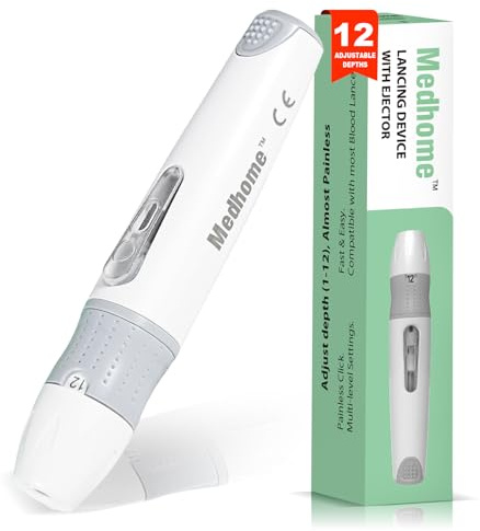 Medhome Lancing Device, with 12 Adjustable Depth Settings, Lancing Device for Diabetes Testing with Push Button Ejector,Minimizing Pain and Discomfort in Blood Glucose Testing - Lancet Device
