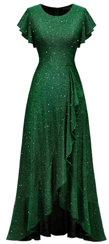 Berylove Abendkleider Elegant für Hochzeit Palietten Kleid Damen Kleider Hochzeitsgast Damen Konfirmationskleid Glitzer Kleid Ballkleider Lang S007 DarkGreen S