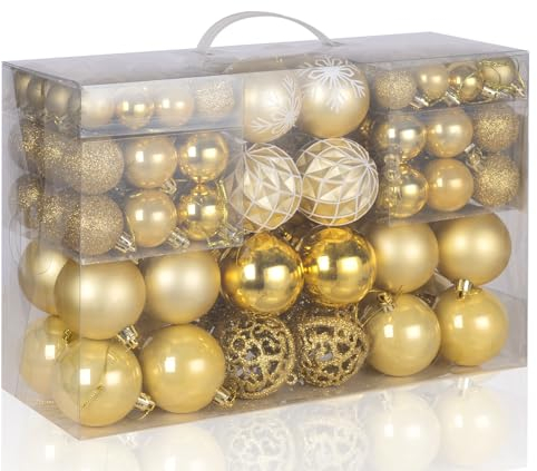 Gold Palle Di Natale 100 Palline di Natale Ornamenti,3/4/6cm Palline Decorative Natalizie,Addobbi Natalizie in Diverse Forme Palline per Albero di Natale,Accessori Decorativi per L'Albero di Natale
